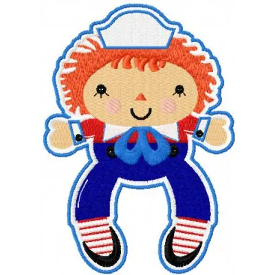 Boy doll embroidery design featuring a charming stitched motif for baby items like onesies and blankets.