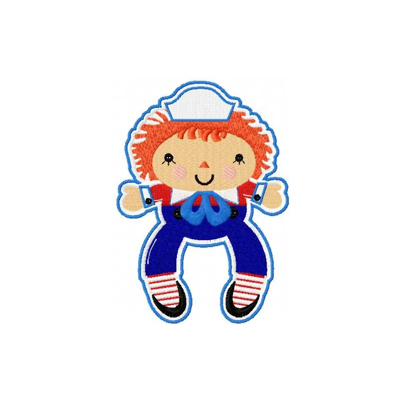 Boy doll embroidery design featuring a charming stitched motif for baby items like onesies and blankets.