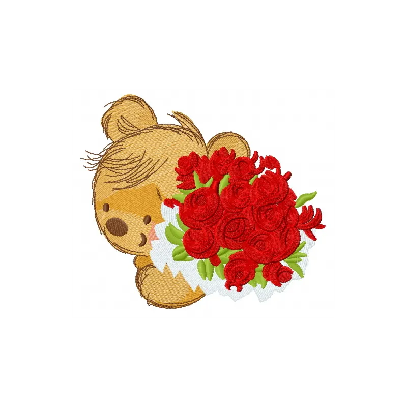 Embroidery design featuring a charming bouquet for a teddy bear, perfect for cozy projects.