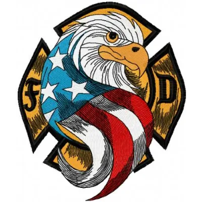 USA Eagle Firefighter embroidery design showcasing a majestic eagle symbolizing bravery and patriotism.