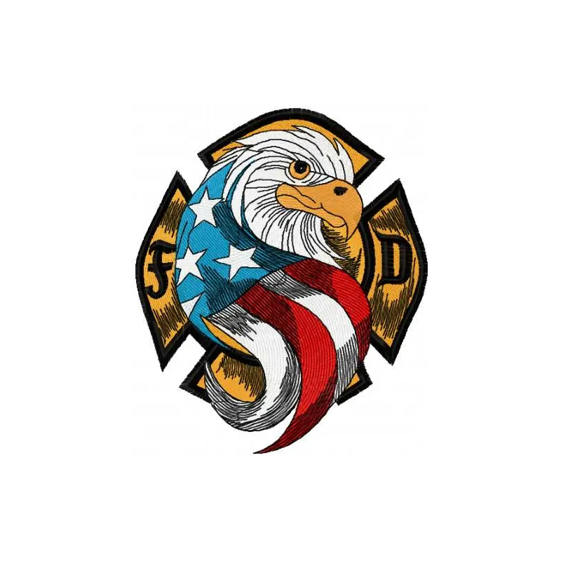 USA Eagle Firefighter embroidery design showcasing a majestic eagle symbolizing bravery and patriotism.
