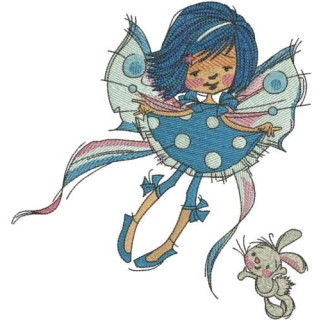 Blue Fairy with cute bunny embroidery design - Embroidery Design