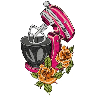 Vintage kneading machine embroidery design, perfect for kitchen decor and cooking enthusiasts' projects.