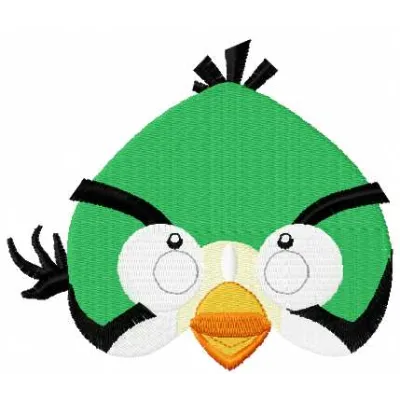Preview of an Angry Bird green embroidery design, showcasing intricate stitching for fun projects.