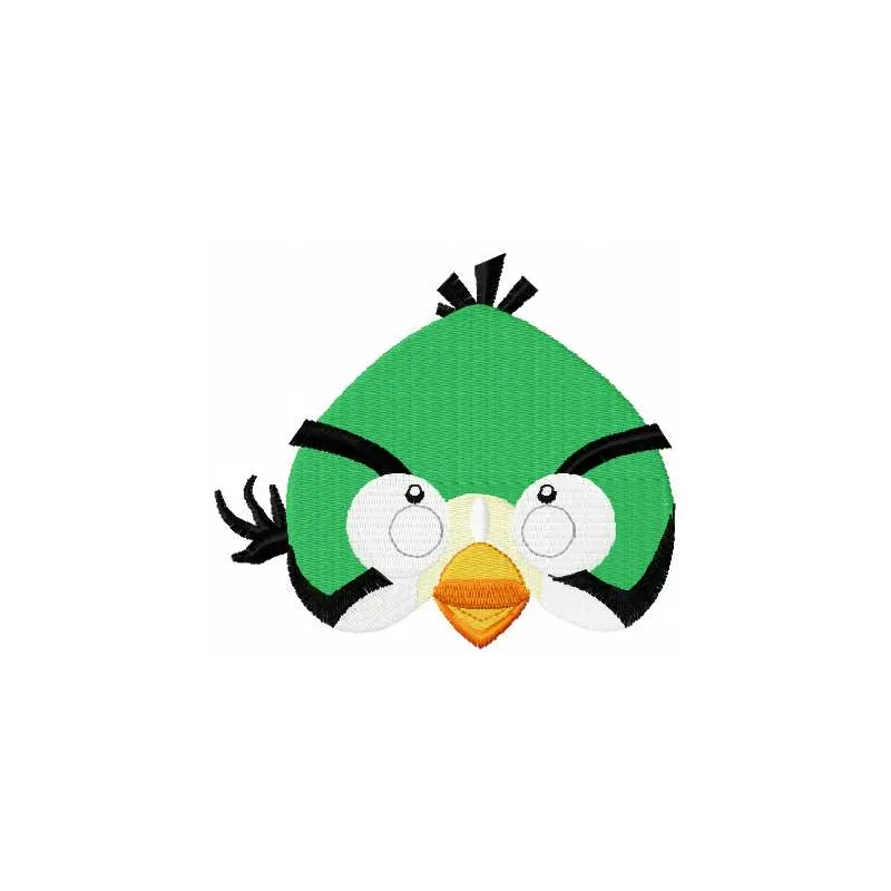 Preview of an Angry Bird green embroidery design, showcasing intricate stitching for fun projects.
