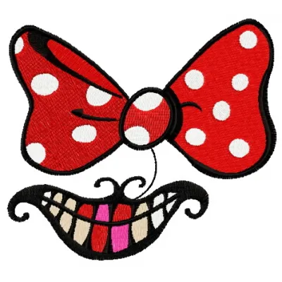 Bow and smile embroidery design inspired by Alice in Wonderland, showcasing whimsical stitched motifs.