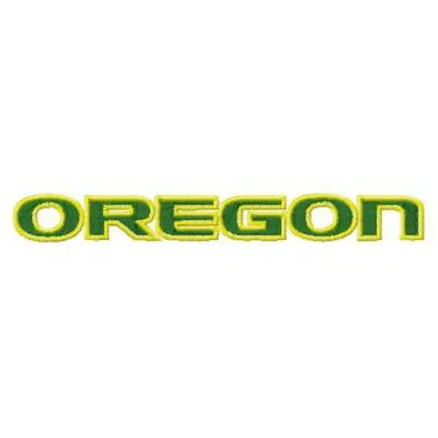 Oregon Ducks wordmark embroidery design for college sports, showcasing vibrant stitching patterns.