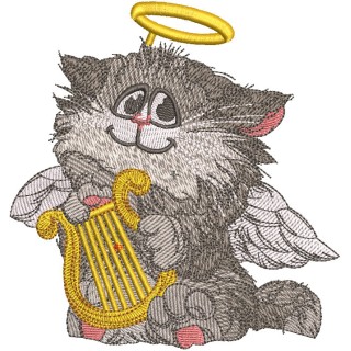 Cat angel with harp embroidery design - Embroidery Design