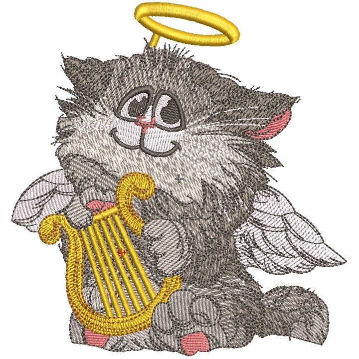 Cat angel with harp embroidery design - Embroidery Design