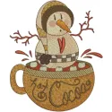 Hot Cocoa with snowball embroidery design featuring a cozy winter theme, perfect for holiday crafting projects.