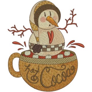 Hot Cocoa with snowball embroidery design - Embroidery Design
