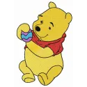 Embroidered design of Winnie Pooh holding an Easter egg, perfect for festive projects like t-shirts or tote bags.