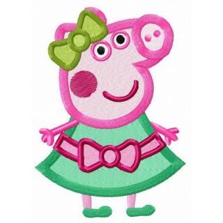 Pig in green dress embroidery design - Embroidery Design