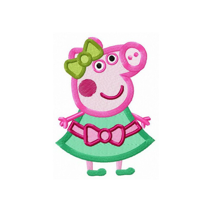 Pig in green dress embroidery design - Embroidery Design