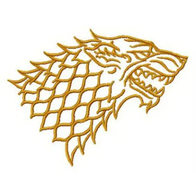 Embroidery design of the House Stark logo from Game of Thrones, showcasing intricate stitching patterns.