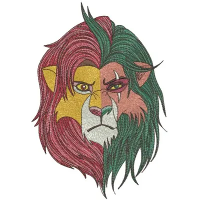 Two Lions embroidery design featuring a majestic lion duo, perfect for stitching on t-shirts or hoodies.