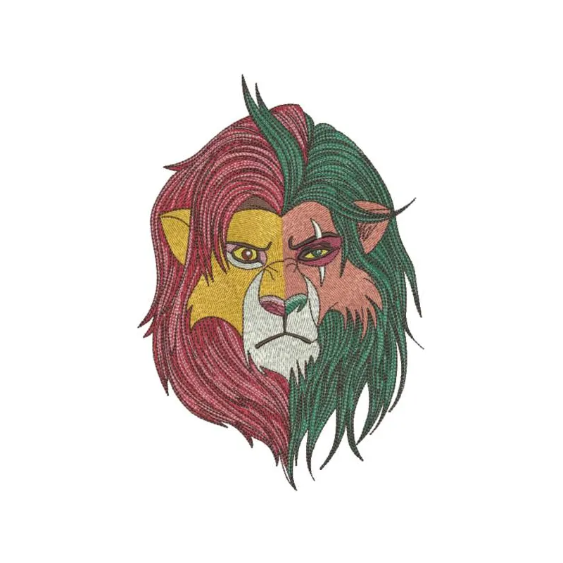 Two Lions embroidery design featuring a majestic lion duo, perfect for stitching on t-shirts or hoodies.
