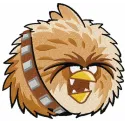 Embroidery design of an angry bird holding a weapon, perfect for creative stitching projects.