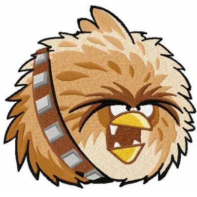 Embroidery design of an angry bird holding a weapon, perfect for creative stitching projects.