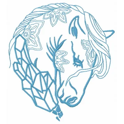 Sad crystal horse 2 embroidery design featuring a stylized horse with a crystal effect, ideal for various fabric projects.