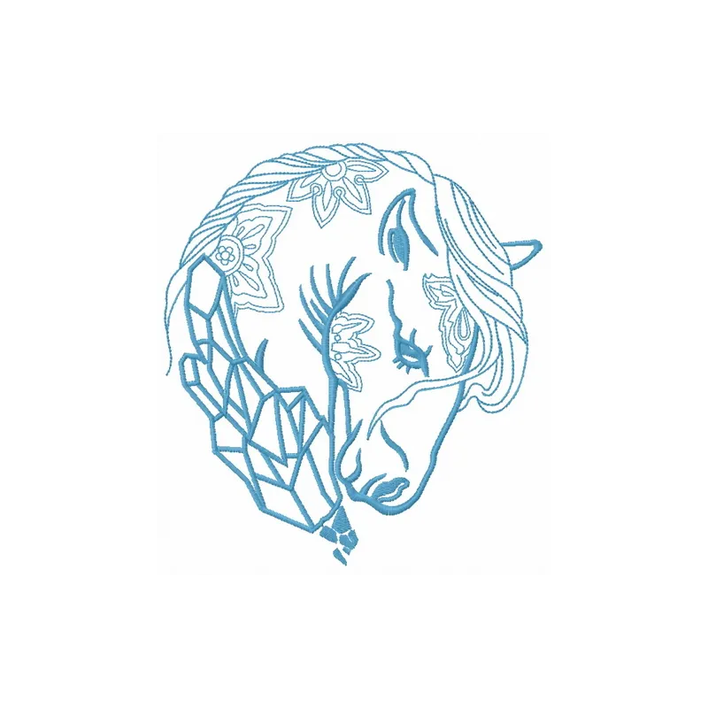 Sad crystal horse 2 embroidery design featuring a stylized horse with a crystal effect, ideal for various fabric projects.