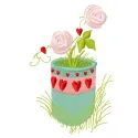 Flower pot embroidery design featuring vibrant blooms, ideal for stitching on home decor items like pillows and towels.