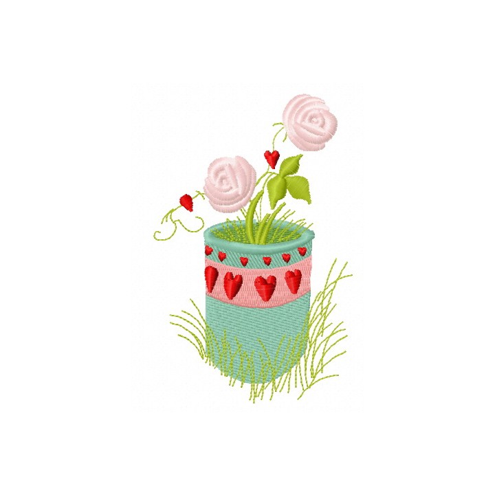 Flower pot embroidery design - Embroidery Design