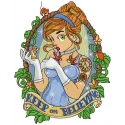 Keep on believing embroidery design featuring a whimsical Beauty and the Beast theme, perfect for various fabrics.