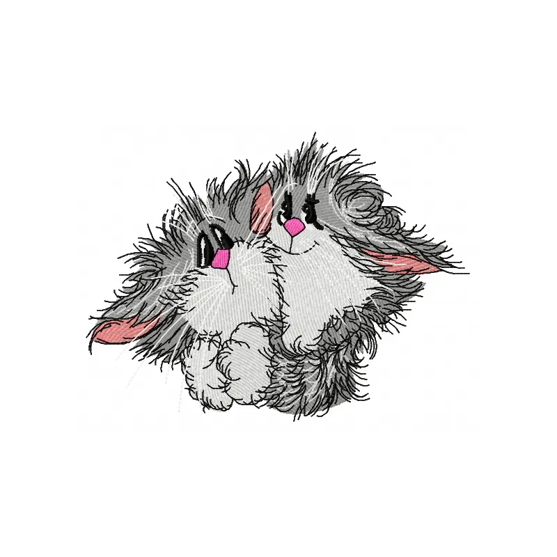 Fluffy pair 2 embroidery design featuring two playful cats, perfect for stitching on t-shirts or tote bags.