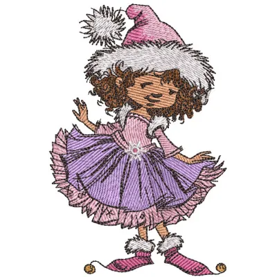 Girl Hello Winter embroidery design featuring a cheerful girl in winter attire, ideal for stitching on apparel and accessori…