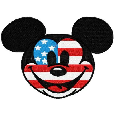 Patriotic Mickey Mouse 2 embroidery design featuring a playful Mickey Mouse in red, white, and blue colors.