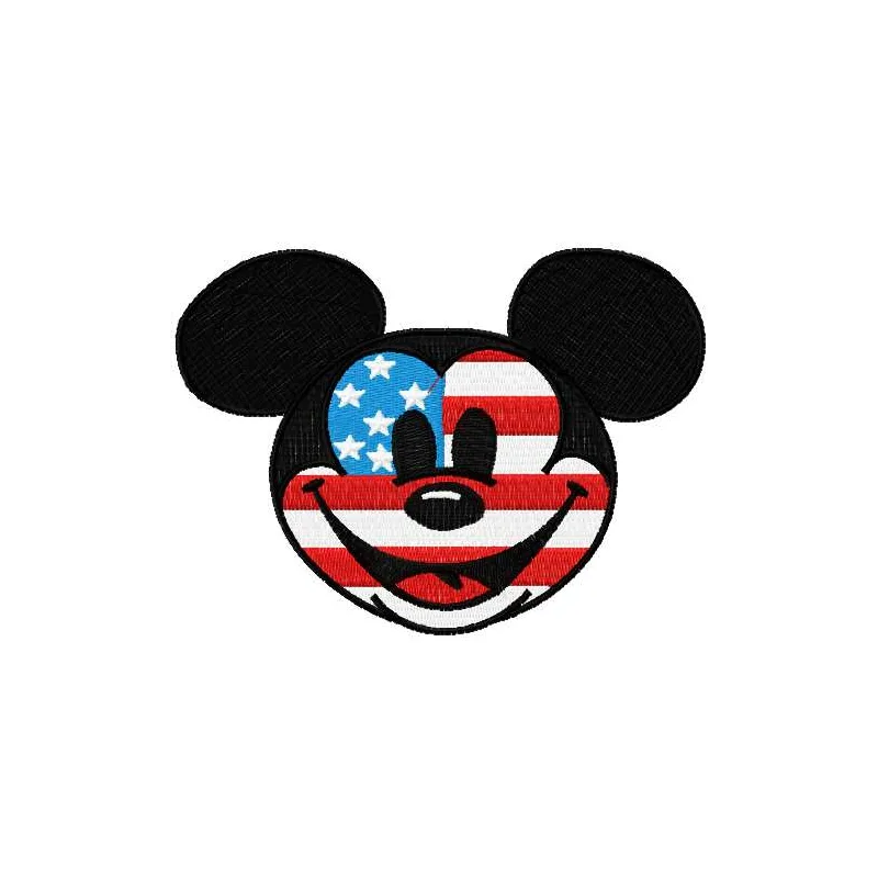 Patriotic Mickey Mouse 2 embroidery design featuring a playful Mickey Mouse in red, white, and blue colors.