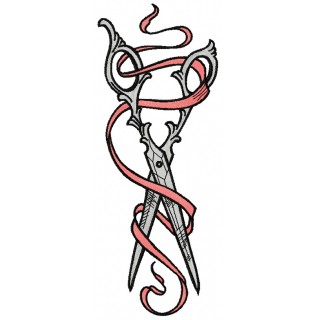 Vintage scissors and ribbon 2 embroidery design - Embroidery Design