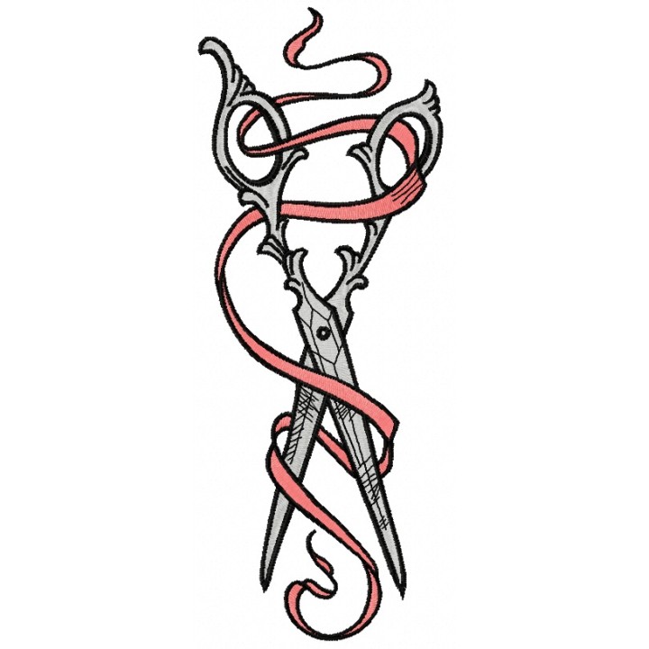Vintage scissors and ribbon 2 embroidery design - Embroidery Design