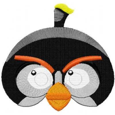 Preview of bomb embroidery design featuring an Angry Birds character, showcasing vibrant stitching patterns.