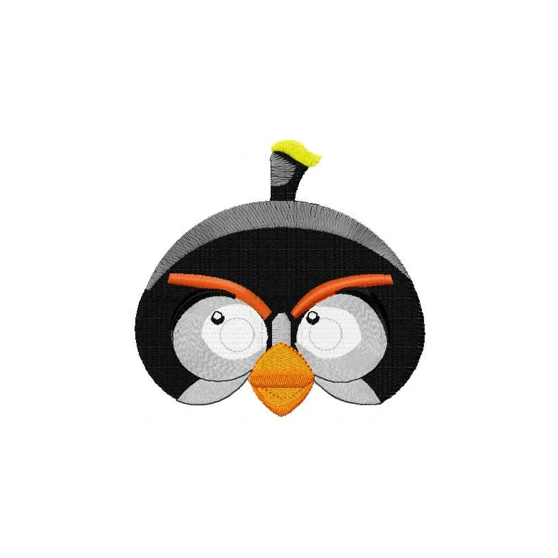 Preview of bomb embroidery design featuring an Angry Birds character, showcasing vibrant stitching patterns.