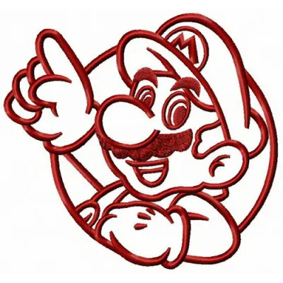 Embroidery design featuring Mario surrounded by playful clouds, ideal for stitching on t-shirts or hoodies.
