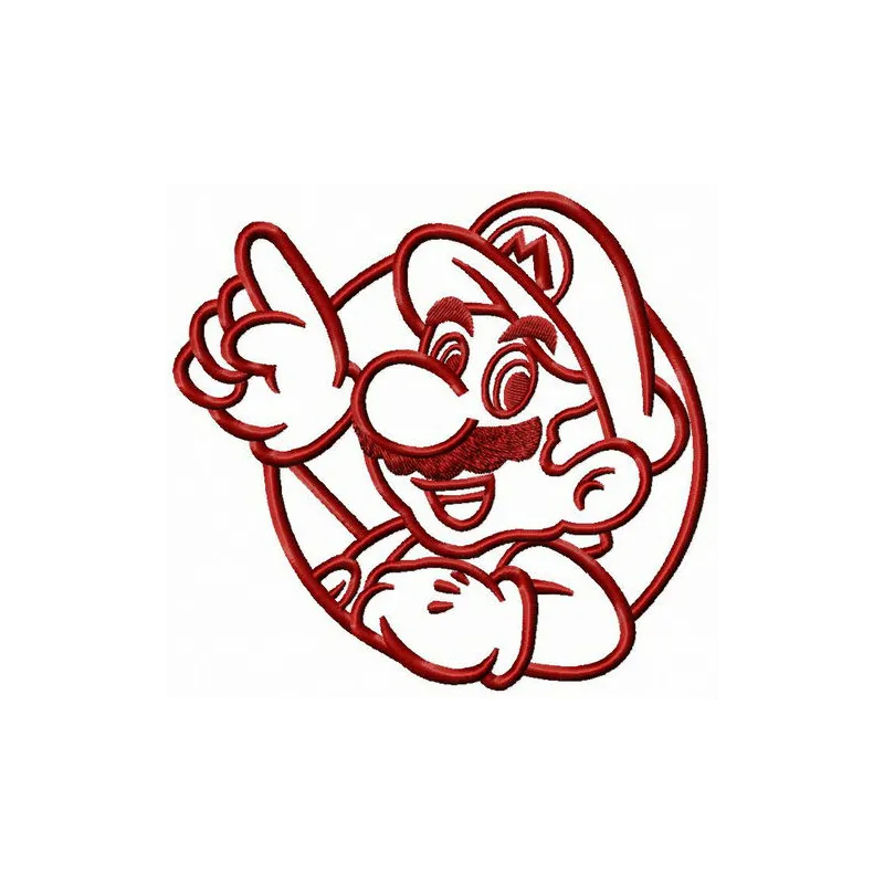 Embroidery design featuring Mario surrounded by playful clouds, ideal for stitching on t-shirts or hoodies.