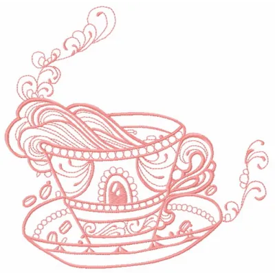 Cup with inspiration 2 embroidery design featuring a whimsical kitchen motif for home décor or gifts.