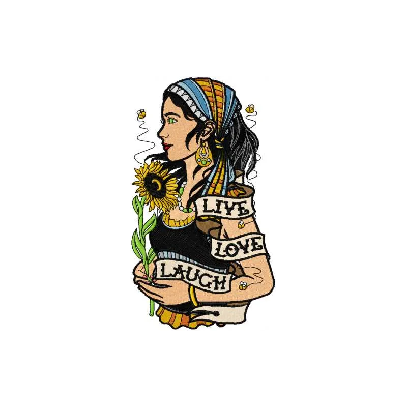 Live Love Launch embroidery design featuring playful lettering, ideal for girls and women's apparel and accessories.