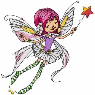Flying fairy with magic wand embroidery design - Embroidery Design