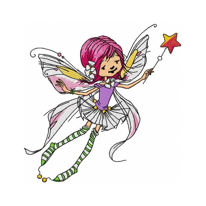 Flying fairy with magic wand embroidery design - Embroidery Design