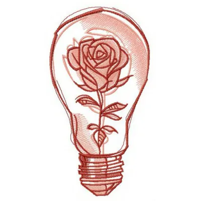 Preview of a unique embroidery design featuring a flower locked inside a light bulb, showcasing intricate stitching details.
