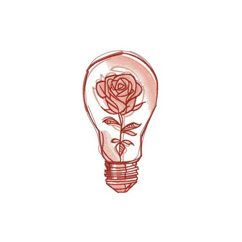 Preview of a unique embroidery design featuring a flower locked inside a light bulb, showcasing intricate stitching details.