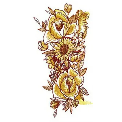 Fragrant bouquet embroidery design showcasing a vibrant floral arrangement, perfect for embellishing home decor and apparel.