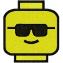 Lego sunglasses embroidery design preview showcasing a fun and playful stitching pattern for kids' apparel.