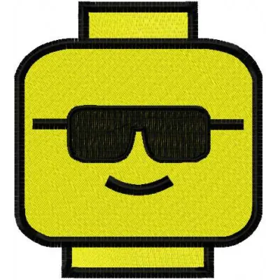Lego sunglasses embroidery design preview showcasing a fun and playful stitching pattern for kids' apparel.