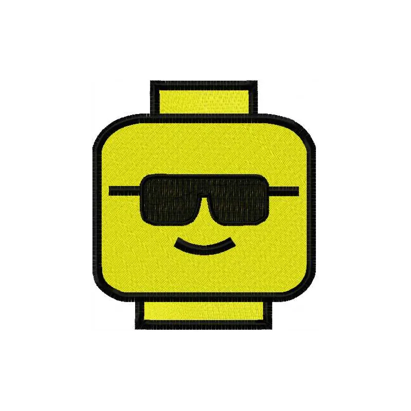Lego sunglasses embroidery design preview showcasing a fun and playful stitching pattern for kids' apparel.