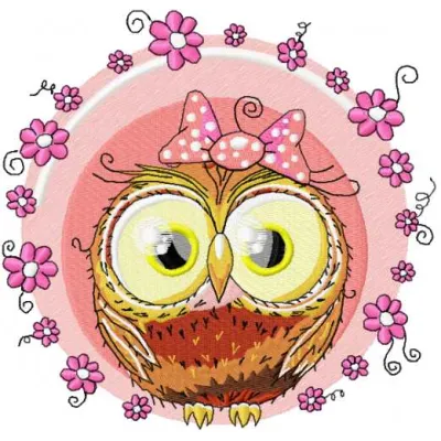 Preview of a cute owl girl embroidery design featuring a whimsical owl motif, perfect for various stitching projects.