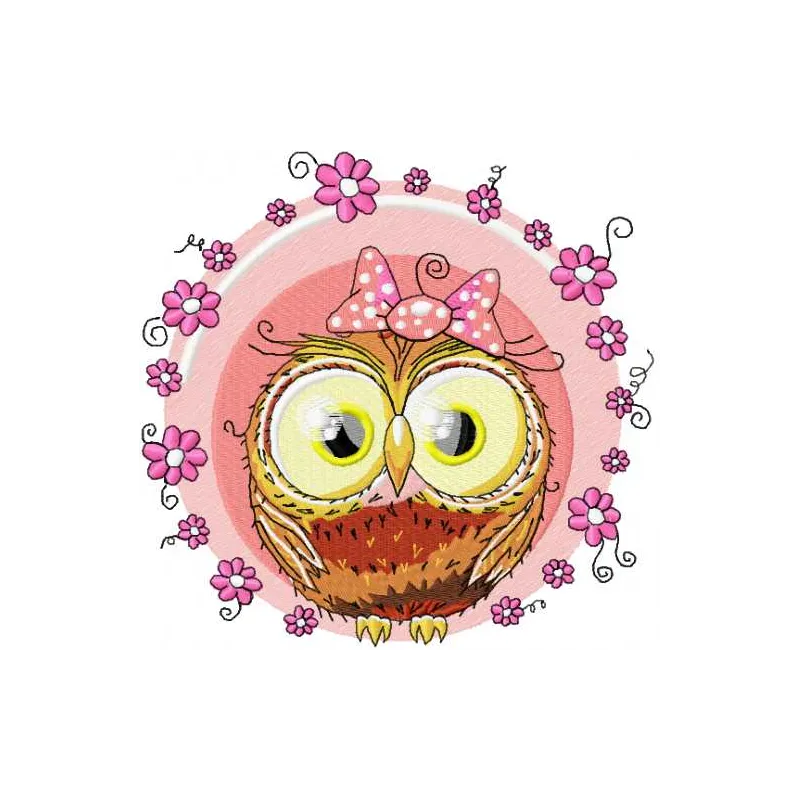 Preview of a cute owl girl embroidery design featuring a whimsical owl motif, perfect for various stitching projects.